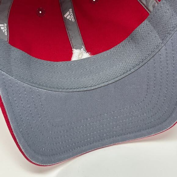 Adidas Climalite Dad Hat Baseball Cap Red Logo Strapback 6 Panel Unstructured - Picture 5 of 10